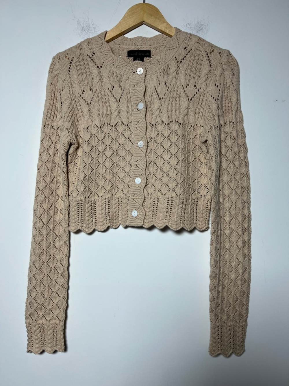 House of Harlow 1960 Beige Cropped Crochet Knit Button Cardigan Sweater - Picture 2 of 12